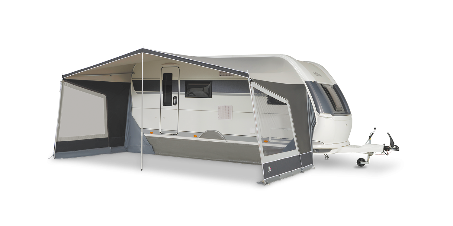Dorema Nature Panorama Caravan Canopy attached to a caravan